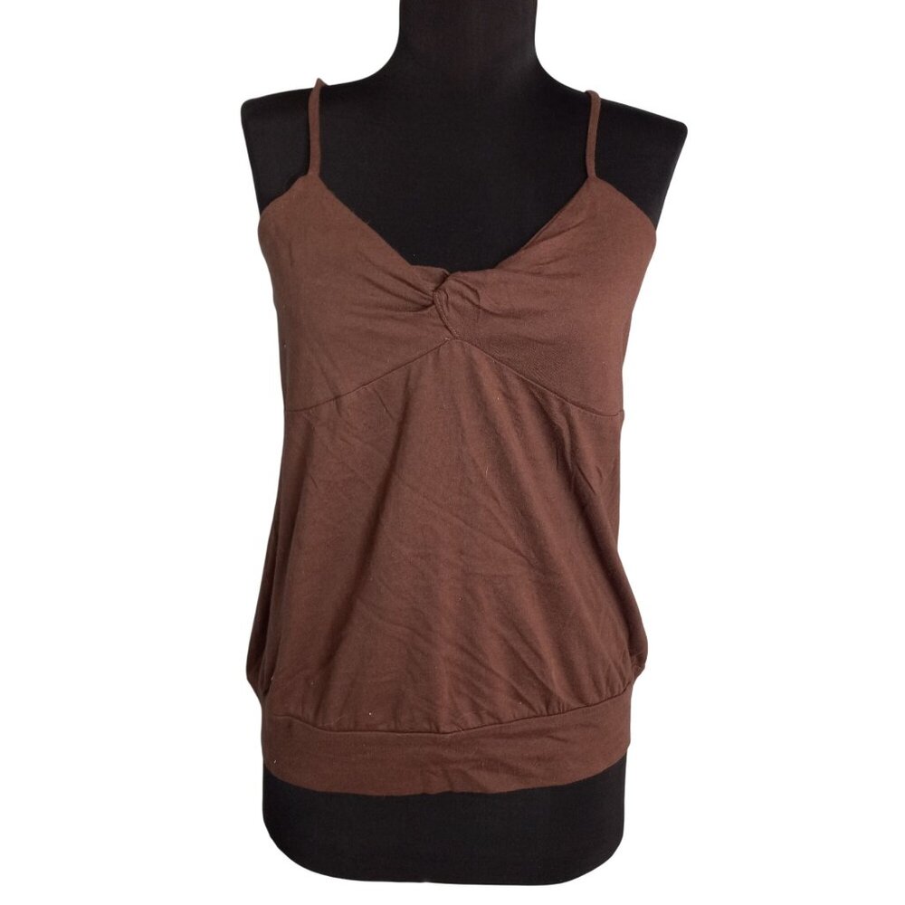 Energie L Camisole Top Juniors Adjustable Strap Brown Twist Bodice V Neck NEW